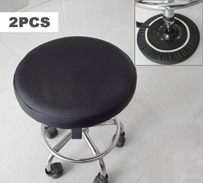 Sigmat 2 Pack Waterproof PU Bar Stool Cover Anti-Slip Round Seat Cover 18.5 Inch Black - Image 4